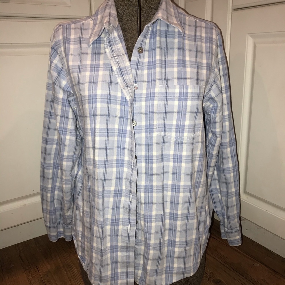 LL Bean Plaid button up flannel size Large